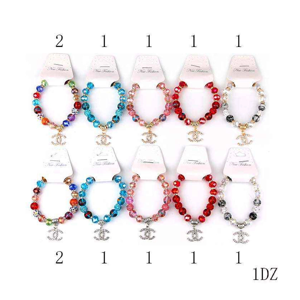 Sparkling Crystal Beaded Charm Bracelet – Elegant Faceted Glass Jewelry for Women 12pc (YBT-5362)