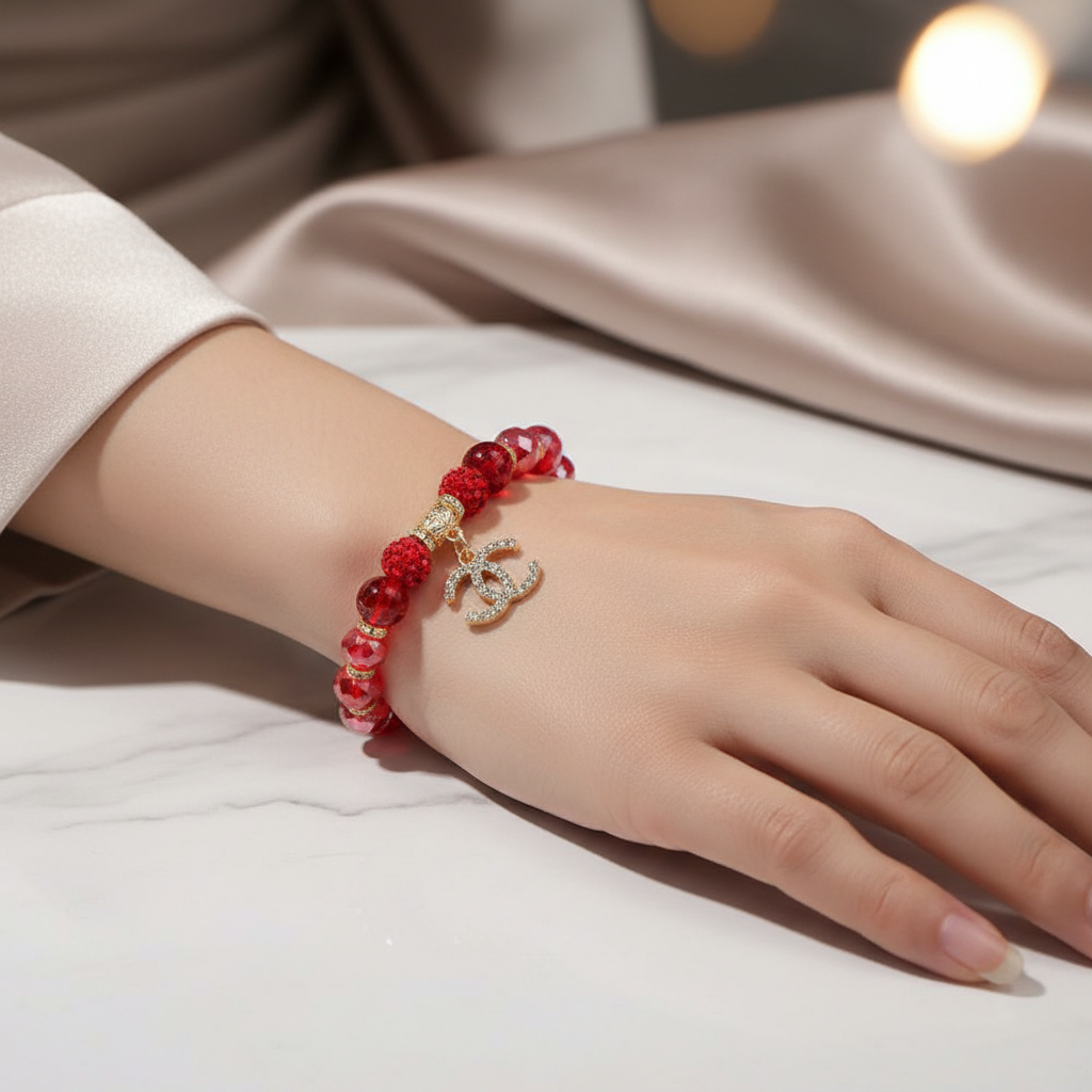 Sparkling Crystal Beaded Charm Bracelet – Elegant Faceted Glass Jewelry for Women 12pc (YBT-5362)