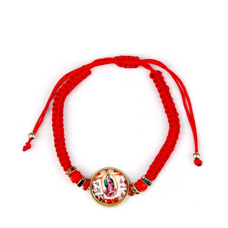 Red String Virgin of Guadalupe Protection Bracelet | Adjustable Macrame Charm