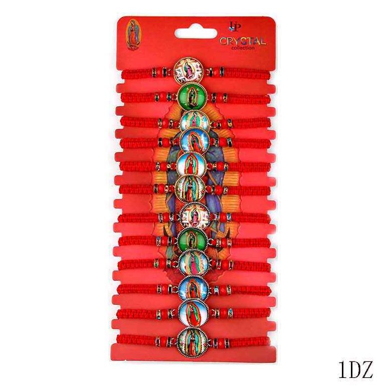 Red String Virgin of Guadalupe Protection Bracelet | Adjustable Macrame Charm