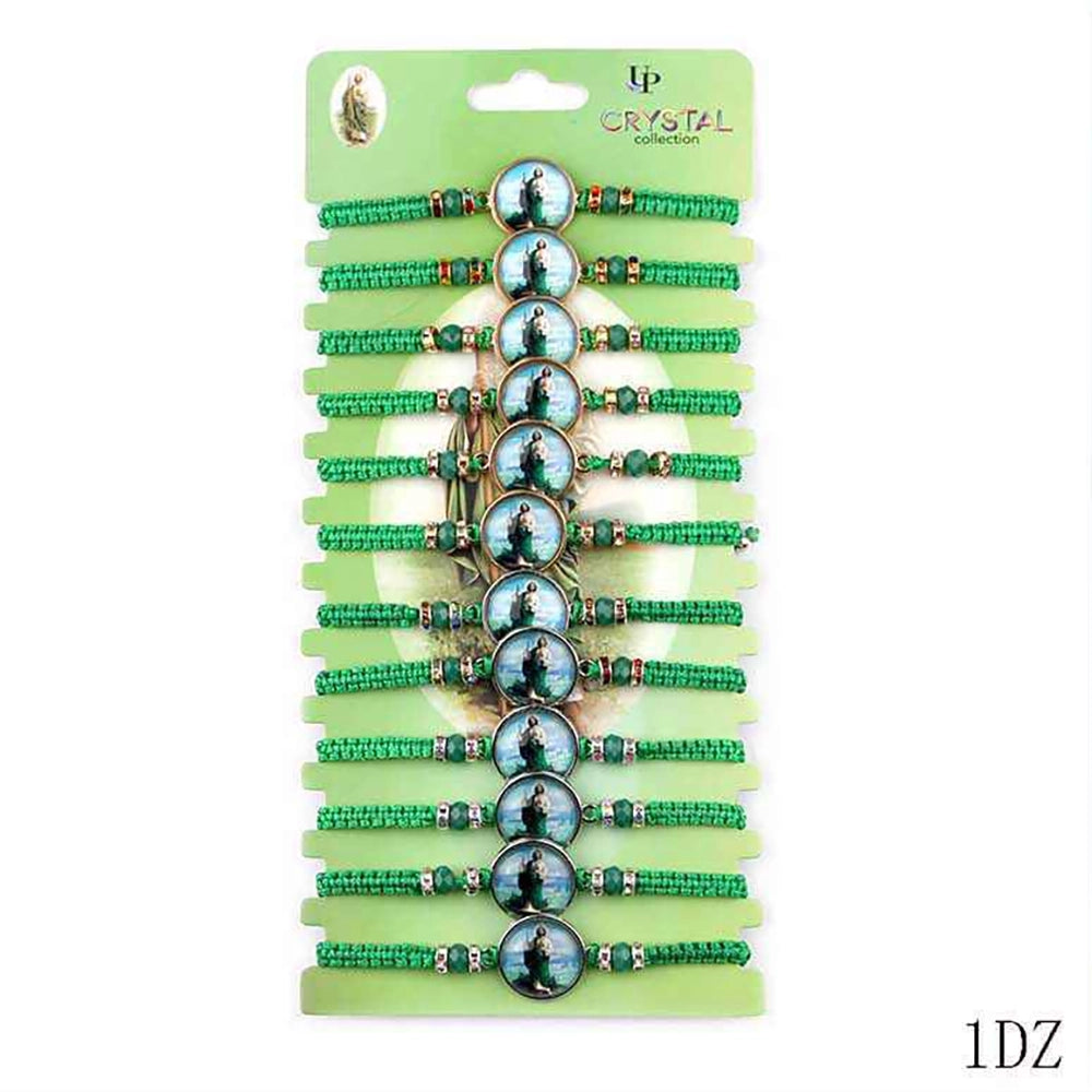 San Judas Tadeo Green Braided Bracelets Bulk Pack (12-Count) - Adjustable St. (YBT-5390)