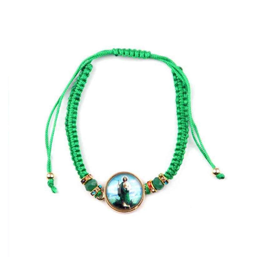 San Judas Tadeo Green Braided Bracelets Bulk Pack (12-Count) - Adjustable St. (YBT-5390)