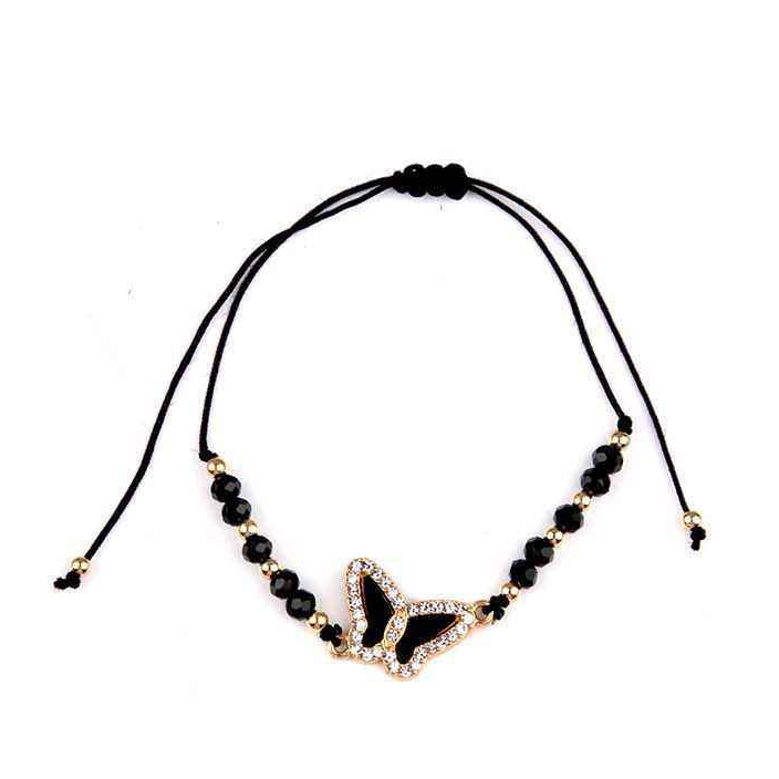 Rainbow Crystal Beaded Butterfly Charm Bracelet | Stackable Friendship Jewelry