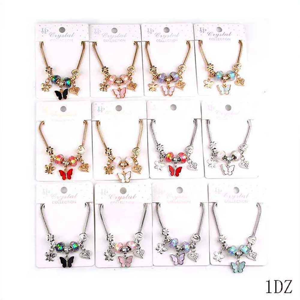 Gold & Silver Butterfly Charm Bracelet – Crystal Bead Snake Chain Jewelry (YBT-5681)