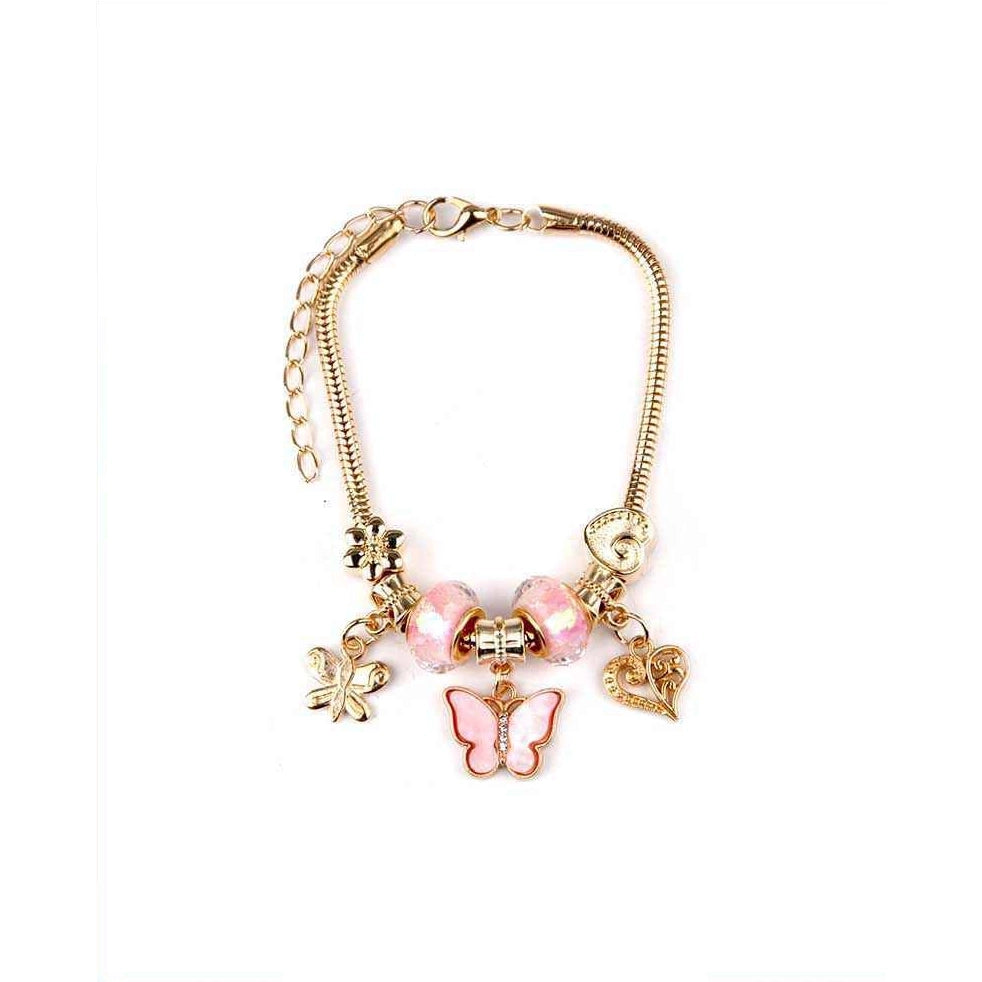 Gold & Silver Butterfly Charm Bracelet – Crystal Bead Snake Chain Jewelry (YBT-5681)