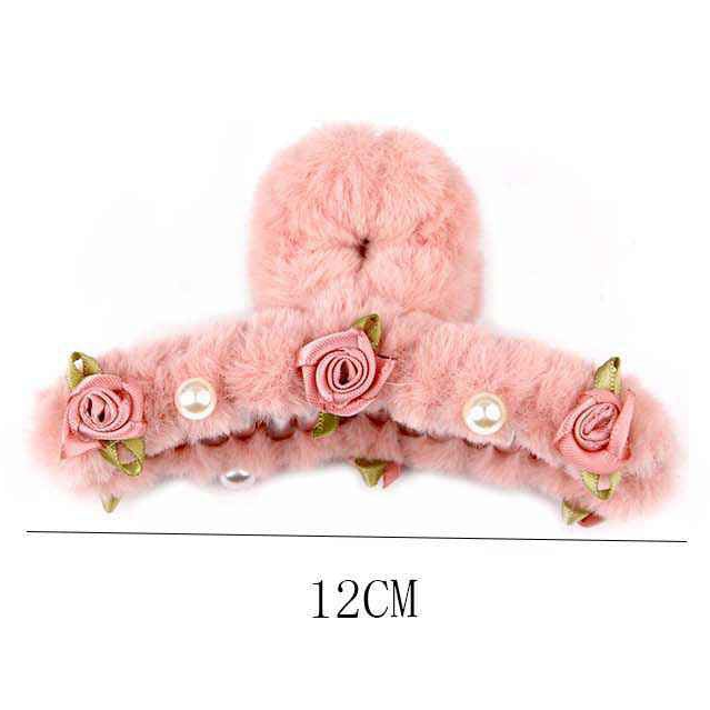 Cozy Chic Rose & Pearl Fluffy Hair Claw Clip