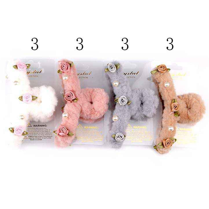 Cozy Chic Rose & Pearl Fluffy Hair Claw Clip