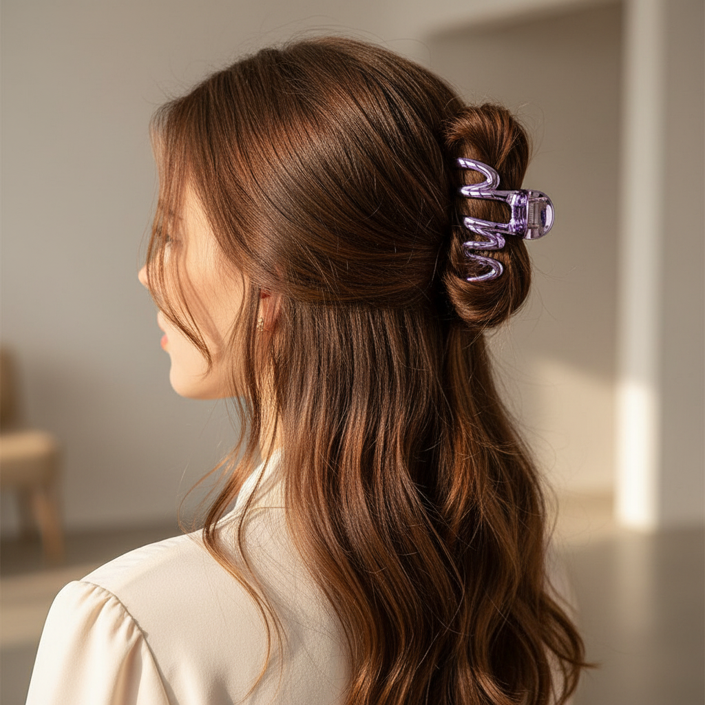 Metallic Wavy Zig-Zag Hair Claw Clip - 11cm Large Non-Slip Hair Accessory (YCP-3644RN)