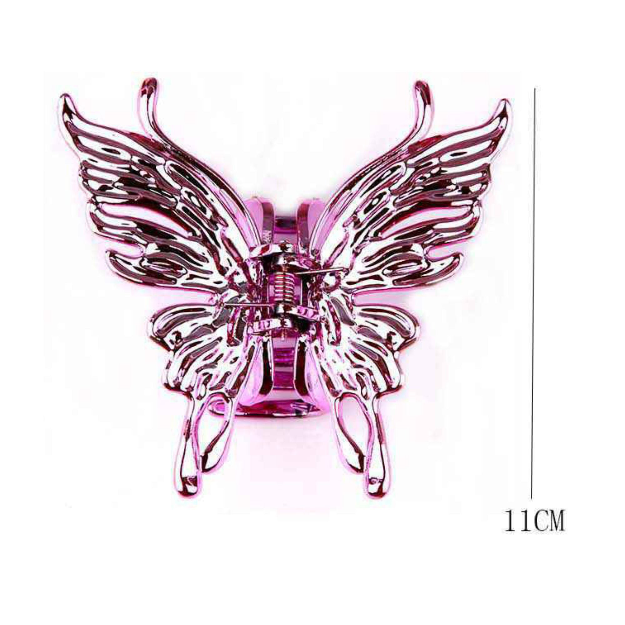 Glam Jumbo Pink Metallic Butterfly Hair Claw Clip | 11CM