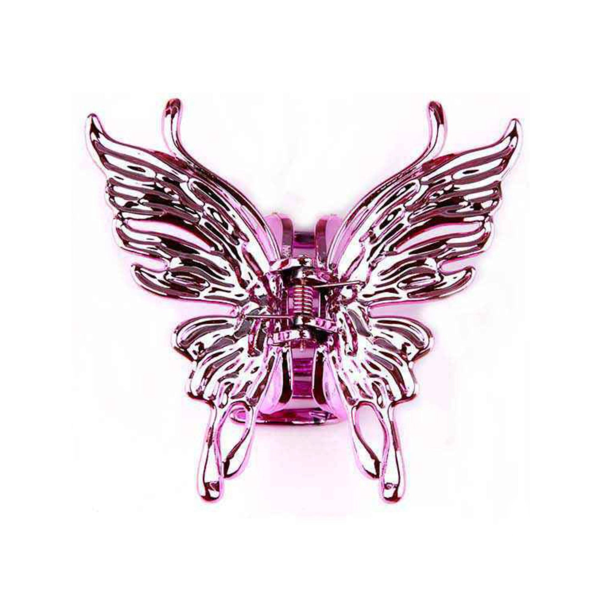 Glam Jumbo Pink Metallic Butterfly Hair Claw Clip | 11CM