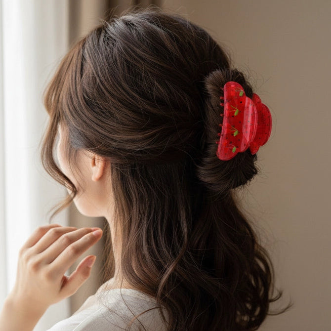 Retro Cherry Pattern Hair Claw Clip - 9cm