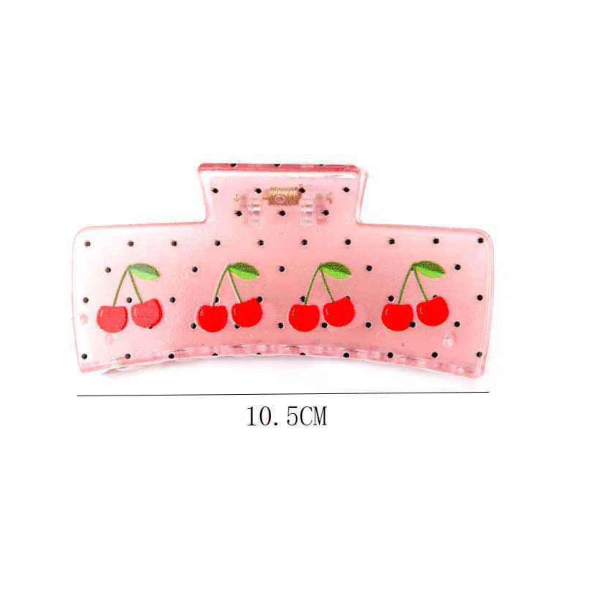 Cherry Bomb Style Pink Polka Dot Claw Clip with Cute Fruit Print