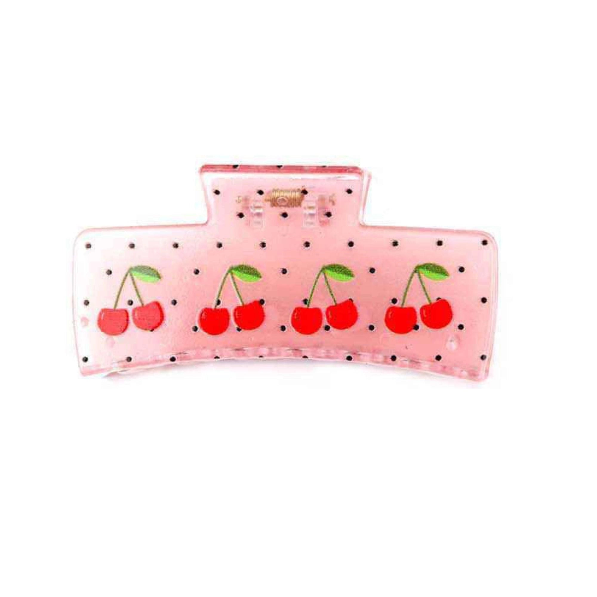 Cherry Bomb Style Pink Polka Dot Claw Clip with Cute Fruit Print