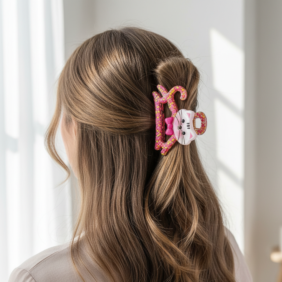 Adorable Cat-Shaped Hair Claw Clip – 7cm Decorative Resin Kitty Hair Clamp for Women & Girls (YCP-3811)