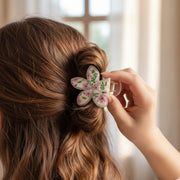 Vintage Bloom: Glitter-Edged Plumeria Hair Claw (YCP-3835)