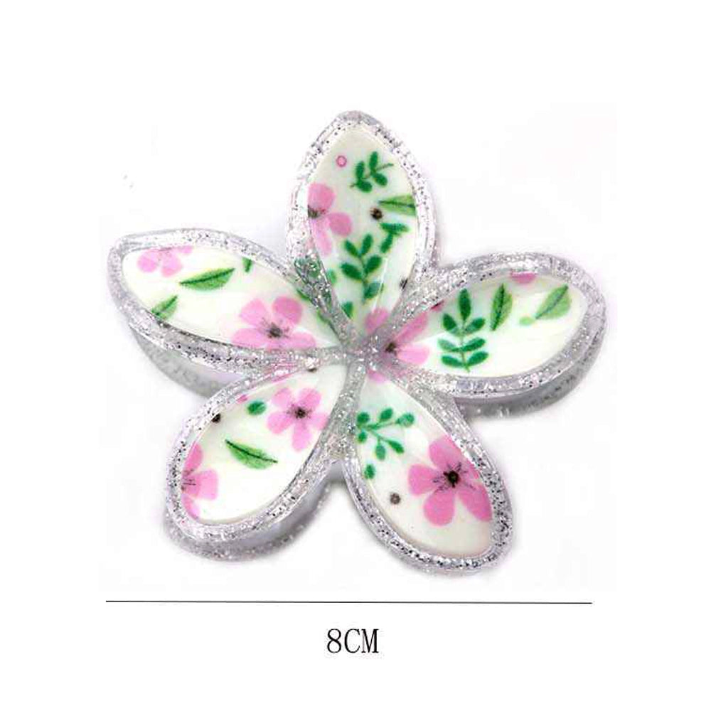 Vintage Bloom: Glitter-Edged Plumeria Hair Claw (YCP-3835)