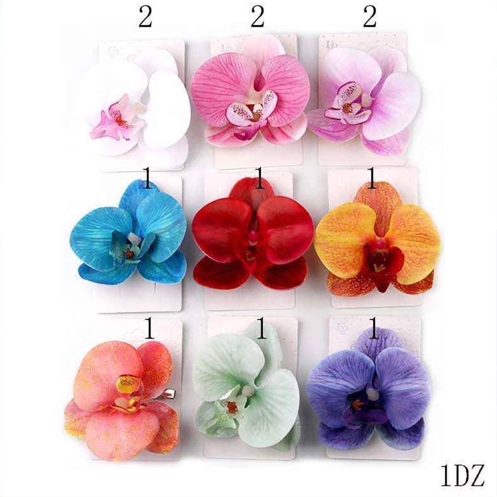 Orchid Flower Hair Clip - Artificial Tropical Hair Accessory (12-Pack)