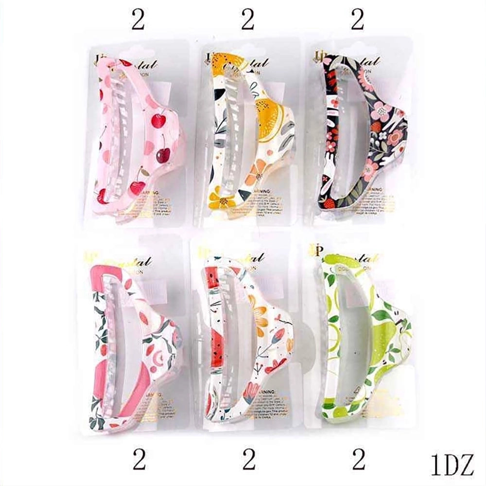 Floral & Fruit Print Hair Claw Clip Set 12pcs– 10cm Large Non-Slip Decorative Claw Clips for Women 12-Piece (YCP-3922)