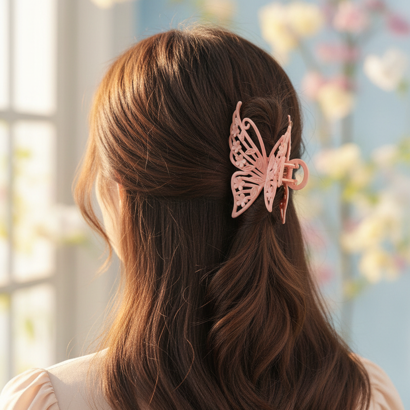 Butterfly Flower Design Large Hair Claw Clip – Stylish Matte Finish Accessories 12pcs (YCP-3935NP)
