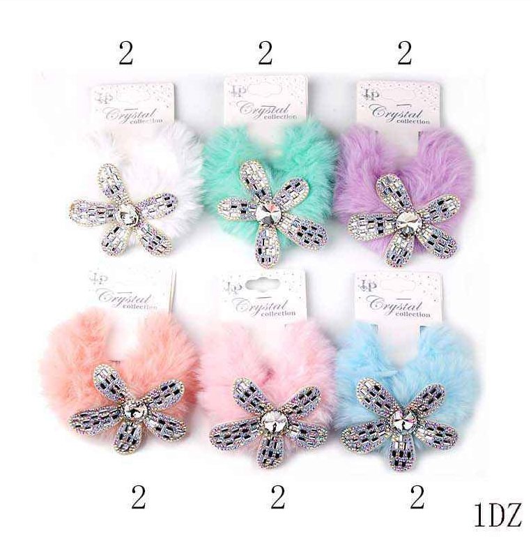 Sparkle & Fluff: Crystal Flower Furry Hair Ties