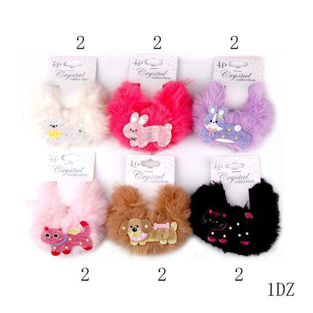 Fluffy Faux Fur Animal Hair Scrunchies – Cute Rabbit, Cat & Dog Designs (YHS-2272)