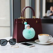 Sleeping Baby Doll Faux Fur Pom-Pom Keychain (YNV-1560)