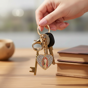 Virgin Mary Heart Keychain - Crystal Encrusted Religious Charm (YNV-1645)