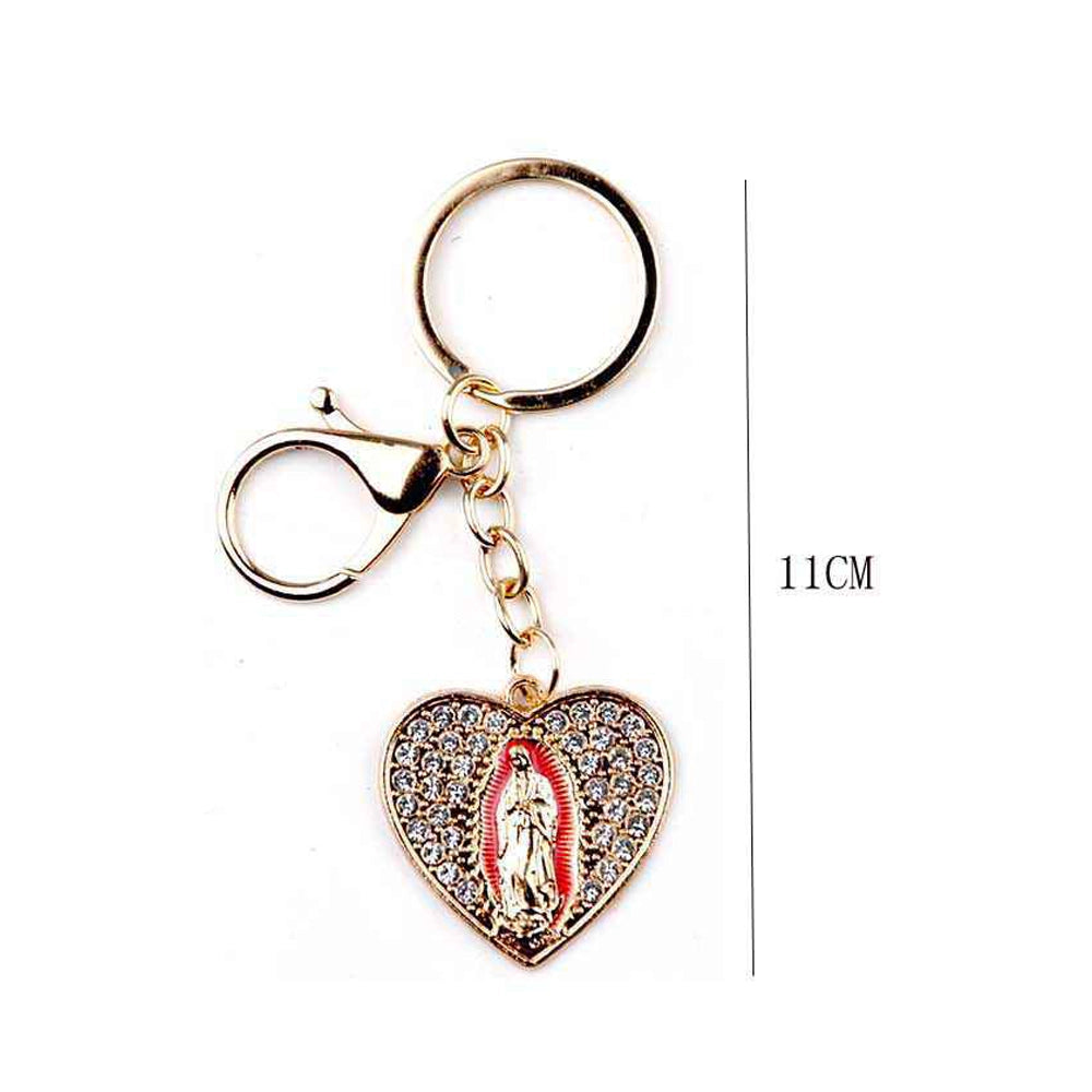 Virgin Mary Heart Keychain - Crystal Encrusted Religious Charm (YNV-1645)