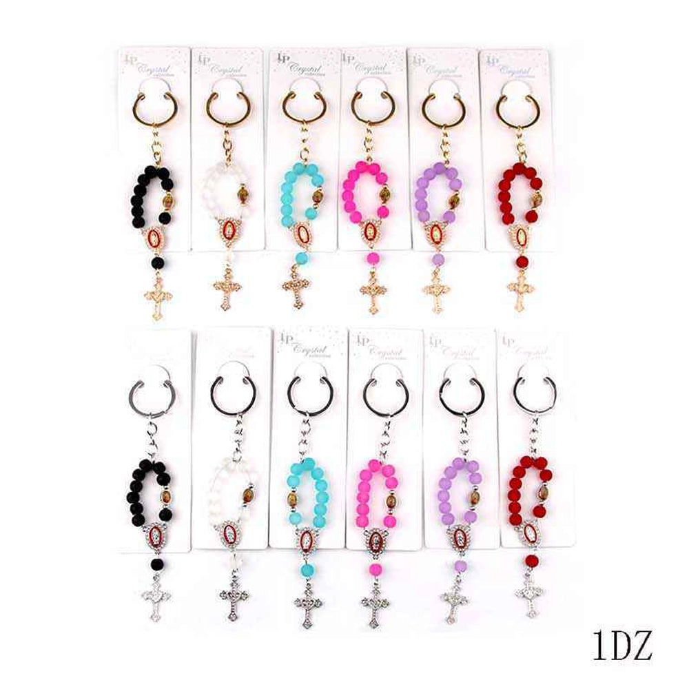 Mini Rosary Keychain | One Decade Pocket Rosary Ring with Cross & Medal (YNV-1651)