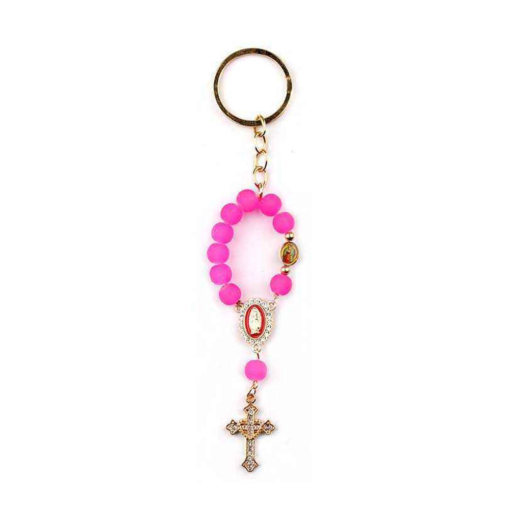 Mini Rosary Keychain | One Decade Pocket Rosary Ring with Cross & Medal (YNV-1651)