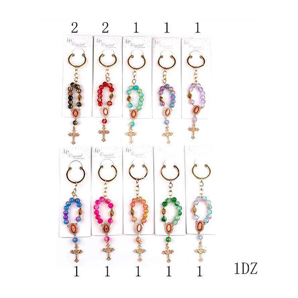 Religious Mini Rosary Keychain Crystal Beads – 16cm Catholic Pocket Rosary Ring Pack (YNV-1652)