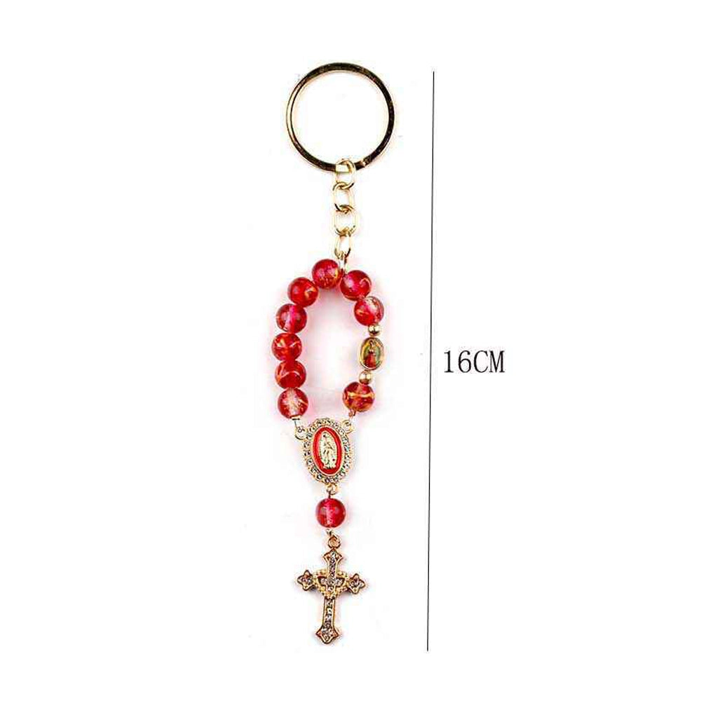 Religious Mini Rosary Keychain Crystal Beads – 16cm Catholic Pocket Rosary Ring Pack (YNV-1652)