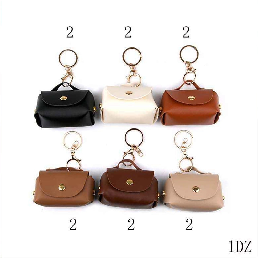 Mini Faux Leather Handbag Keychain & Coin Purse Bulk Pack (12-Piece Dozen) – Cute Micro Purse Bag Charm with Snap Closure (YNV-1660E)