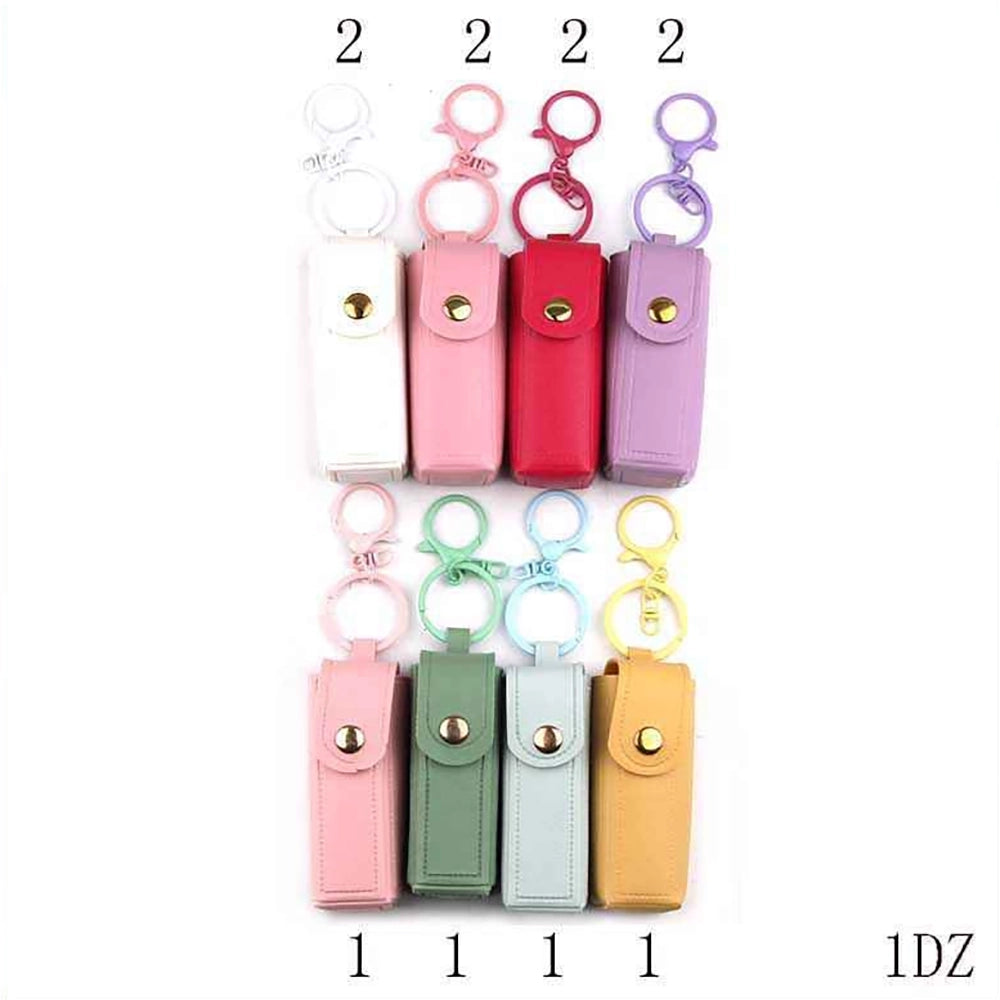 Mini PU Leather Lipstick Case Keychain with Snap Closure (12-Piece Wholesale Pack) (YNV-1664P)