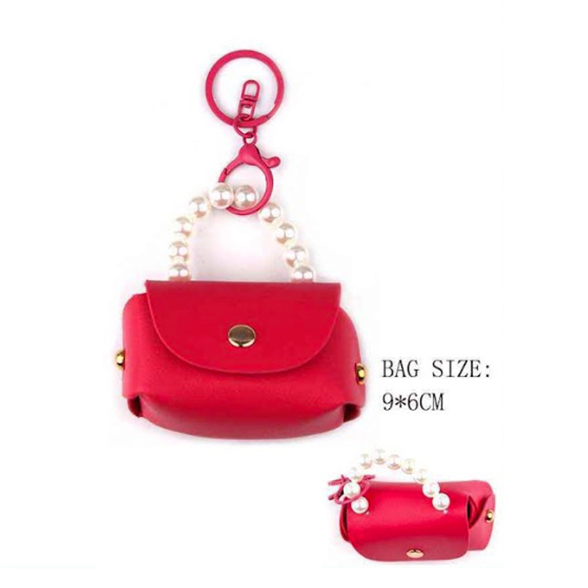 Mini Pearl Handle Purse Keychain – Faux Leather Micro Handbag Bag Charm & Coin Pouch (YNV-1665P)