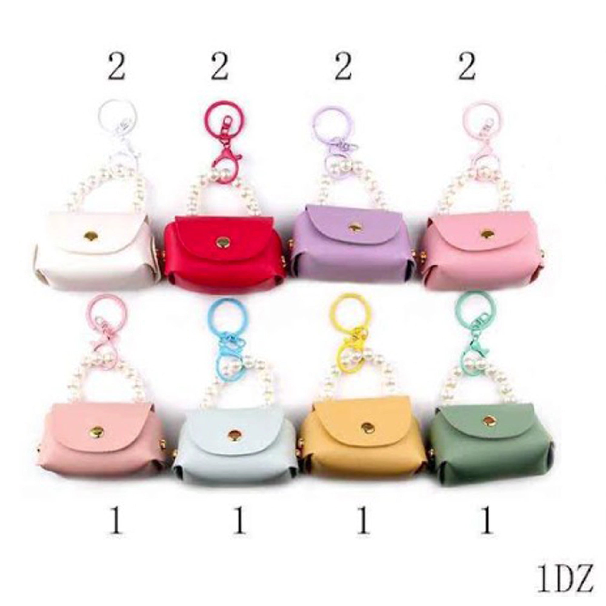 Mini Pearl Handle Purse Keychain – Faux Leather Micro Handbag Bag Charm & Coin Pouch (YNV-1665P)