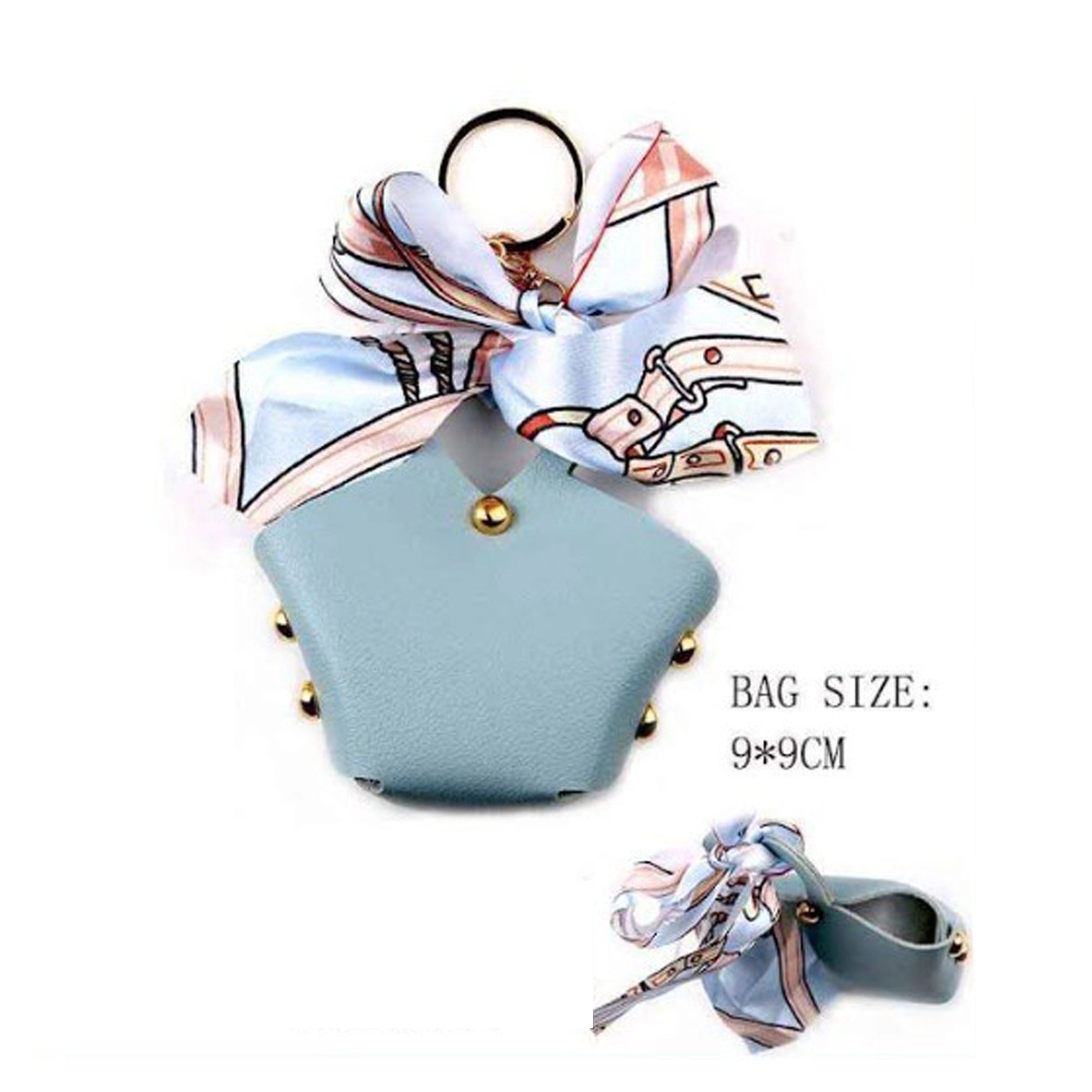 Mini Leather Tote Keychain Charm with Printed Silk Scarf Accent (YNV-1674R)