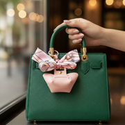 Mini Faux Leather Handbag Keychain with Printed Silk Scarf Bow Ribbon – Cute Purse Charm Keyring Gift Bulk Set (YNV-1675P)