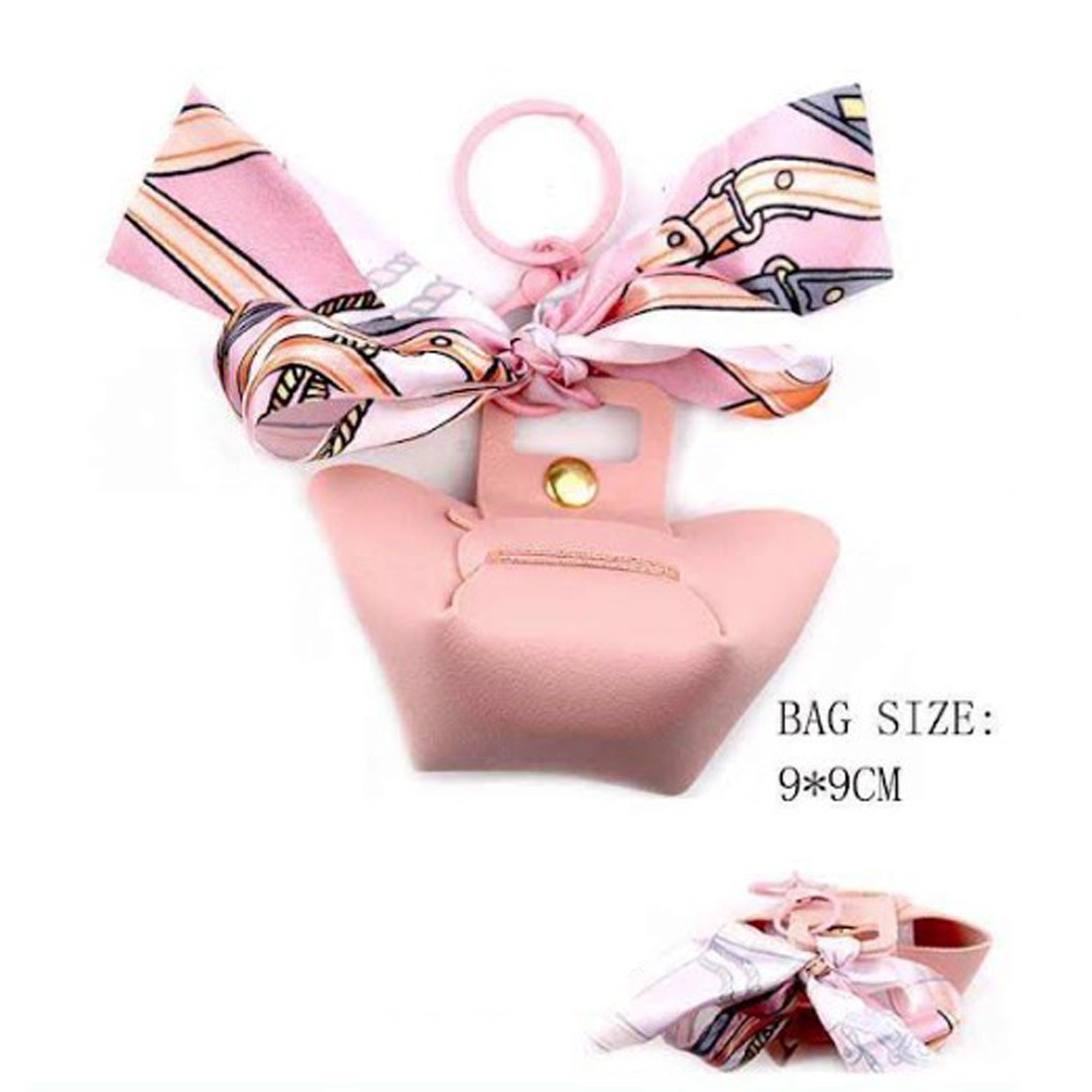 Mini Faux Leather Handbag Keychain with Printed Silk Scarf Bow Ribbon – Cute Purse Charm Keyring Gift Bulk Set (YNV-1675P)
