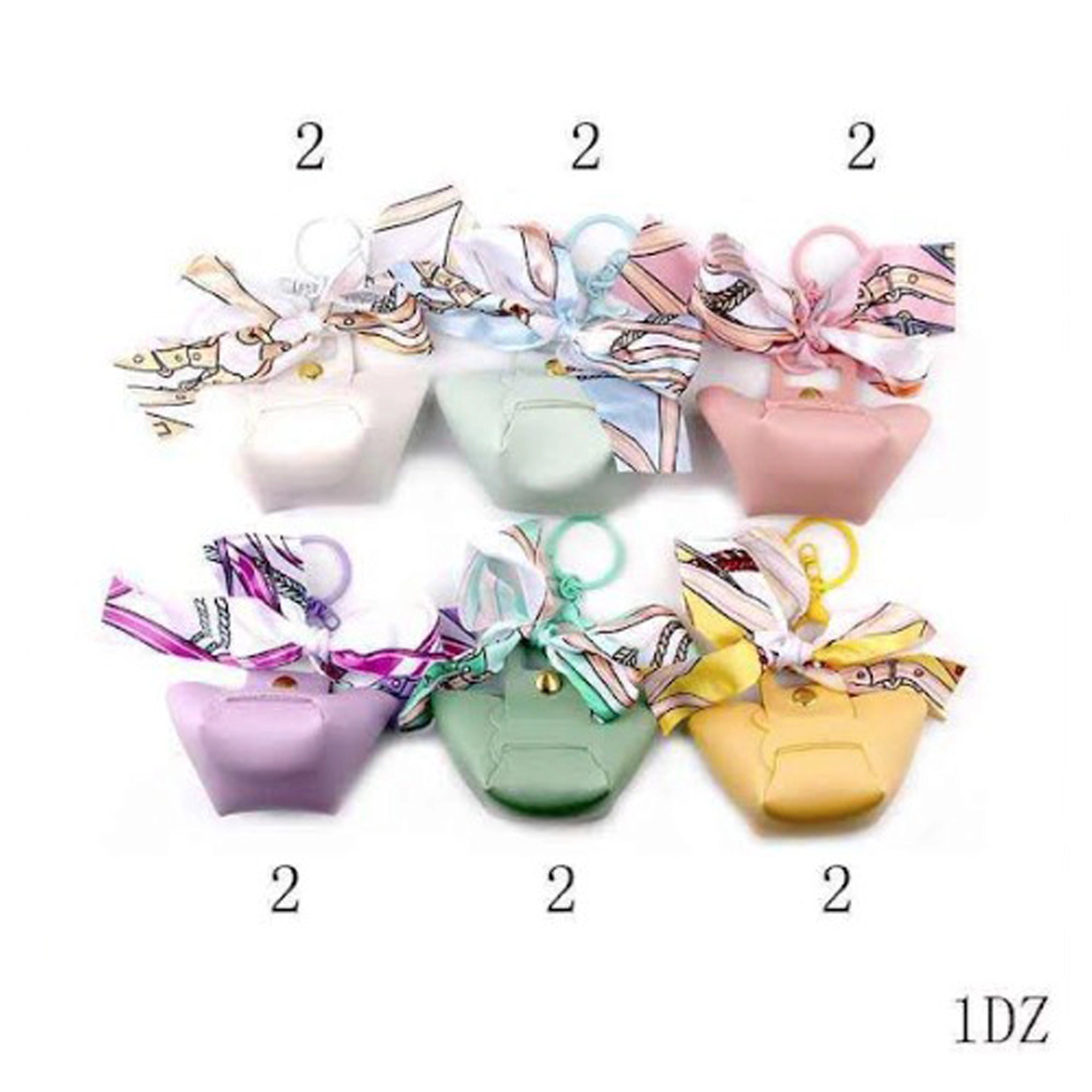Mini Faux Leather Handbag Keychain with Printed Silk Scarf Bow Ribbon – Cute Purse Charm Keyring Gift Bulk Set (YNV-1675P)