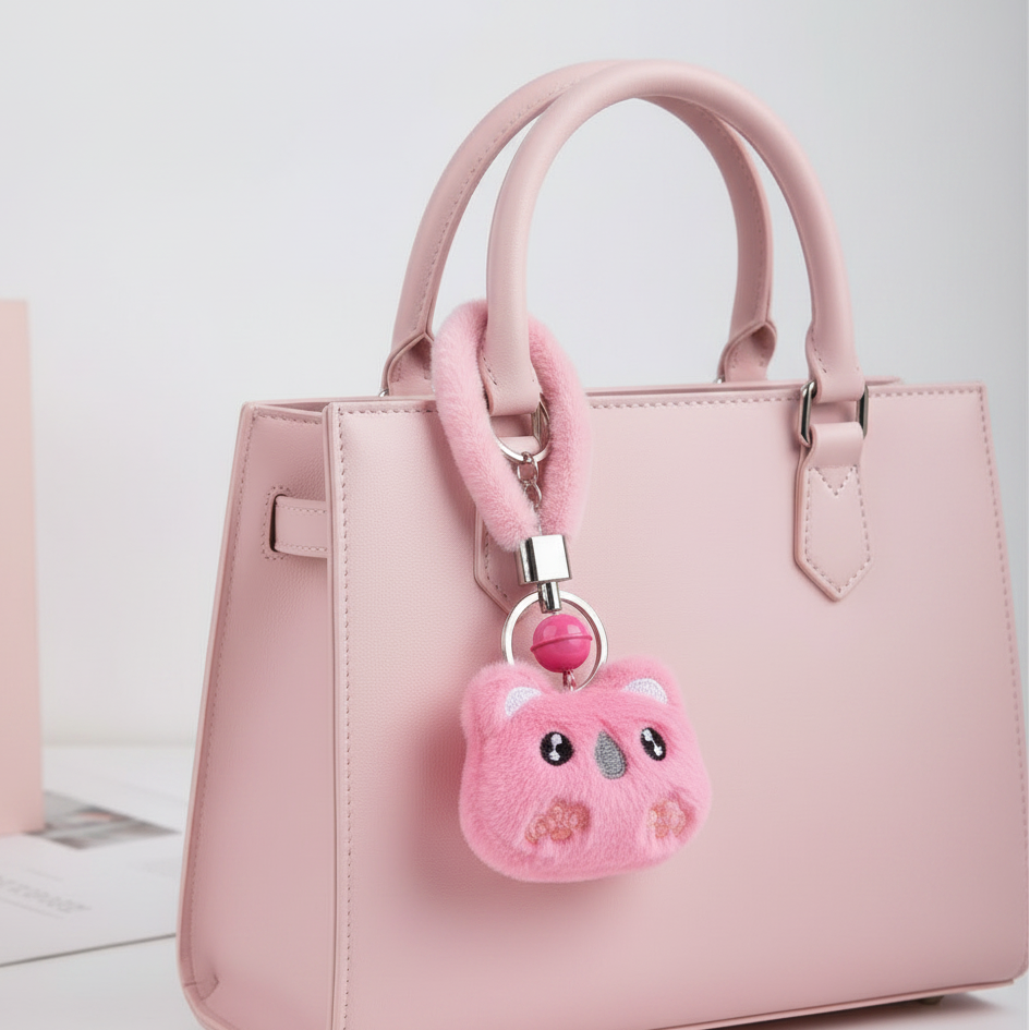 Cute Plush Koala Bear Keychain – 16cm Fuzzy Animal Charm Keyring with Braided Wristlet Strap and Bell for Bags, Backpacks, and Keys (YNV-1677)