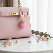Cute Strawberry Charm Keychain | Pastel Pink & Red Fruit Bag Charm, 7cm Plastic/Enamel Keyring | Assorted 12-Pack (YNV-1709R)