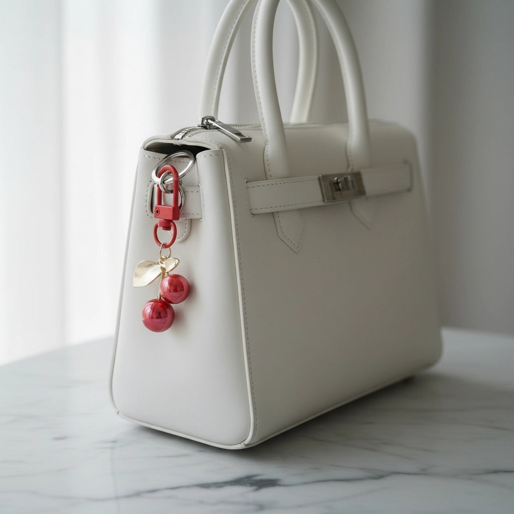 Cute Iridescent Cherry Keychain Charm | Aesthetic 3D Fruit Bag Accessory & Keyring (YNV-1710RAB)