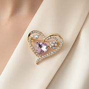 Elegant Rhinestone Heart Brooch Pin – Colorful Crystal Heart-in-Heart Lapel Pin for Women, Valentine's Day Jewelry Gift, Wholesale 12-Piece Set (YNV-1736)