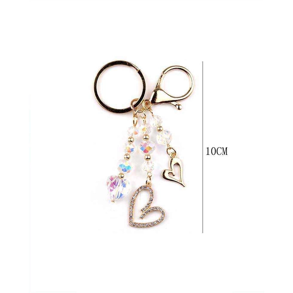 Crystal Heart Keychain & Bag Charm – Sparkling Iridescent Beaded Keyring Accent (Gold & Silver Finish) (YNV-1758)