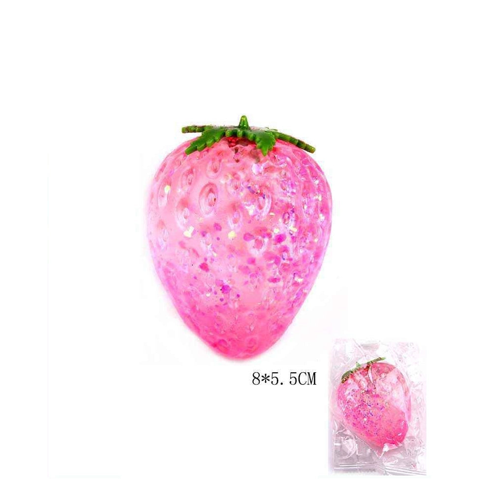 Glitter Strawberry Squeeze Ball Fidget Toy (12-Pack Display Box) – Stress Relief Water Bead Fruit Toy(YNV-1797)