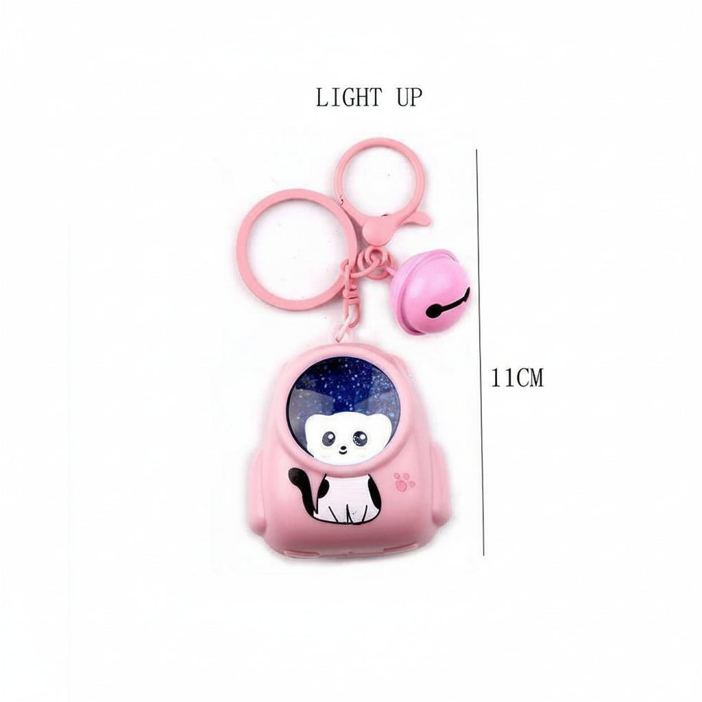 Cute Light-Up Space Animal Keychain with Jingle Bell – Glowing Astronaut Backpack Bag Charm (12-Piece Pack) (YNV-1800)