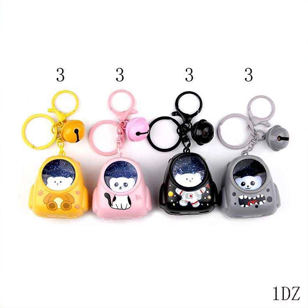Cute Light-Up Space Animal Keychain with Jingle Bell – Glowing Astronaut Backpack Bag Charm (12-Piece Pack) (YNV-1800)