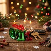 SEO Title: Christmas Holiday Metallic Jingle Bell & Ribbon Crystal Bead Keychain Purse Charm (12pcs)