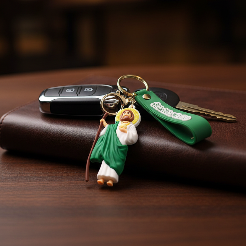 5cm Religious Rubber Keychains – San Judas Tadeo & Virgen de Guadalupe Keyrings (12-Piece Pack) (YNV-1928)